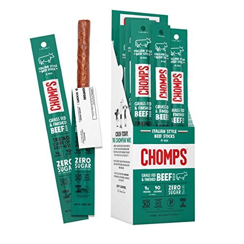 CHOMPS Grass Fed Italian Style Beef Jerky Snack Sticks, Keto, Whole30, Paleo, Gluten Free, Sugar Free, Low Carb, AIP Diet Compliant, 90 Calories,1.15 Oz, Pack of 24