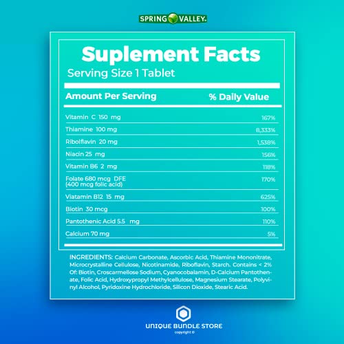 Spring Valley, Super Vitamin B Complex Tablets Dietary Supplement, B Complex - 250 Count + 7 Day Pill Organizer Included (Pack of 1)
