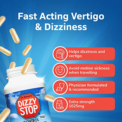 Dizzy Stop Dr. Barton’s All-Natural Vertigo Comfort, Inner Ear Balance Supplement, Non Drowsy Motion Sickness Pills for Seasickness, Travel Sickness & Dizziness, 80 Capsules
