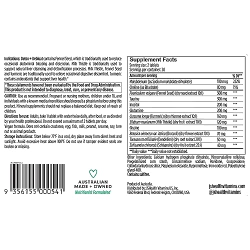 JSHealth Vitamins Detox and Debloat Liver Health Formula | Liver Detox Pills | Debloating Formula with Milk Thistle, Turmeric, Fennel | Liver Cleanse Supplement (60 Capsules)