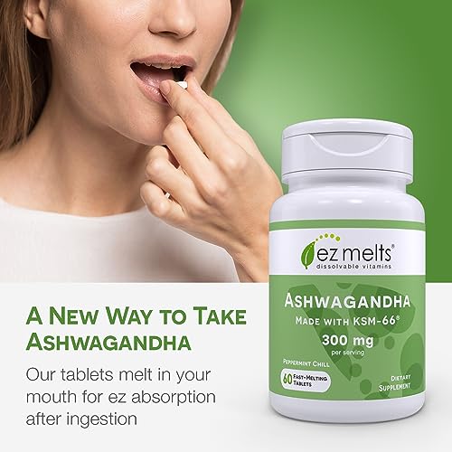 EZ Melts Dissolvable KSM-66 Ashwagandha®, 300 mg, Sugar-Free, Stress, Sleep and Mood Support Supplement, 30-Day Supply