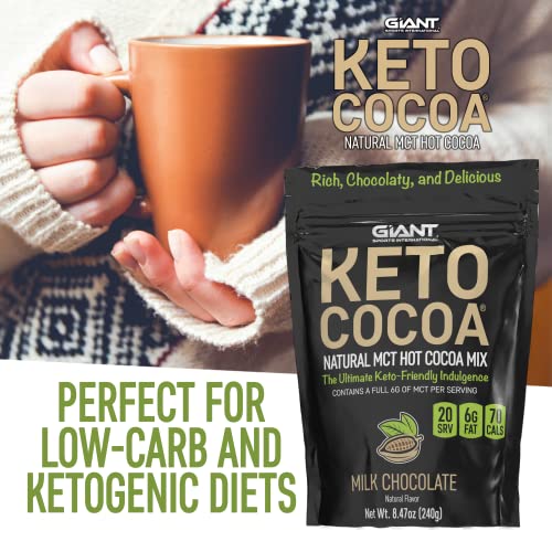 Keto Cocoa | Delicious Sugar Free Instant Hot Chocolate Mix with 6g of MCTs for Ketogenic Diet Low Carb Lifestyle | No Gluten | 20 Servings