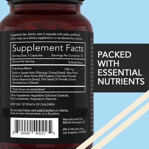 California Basics Extra Strength Fiber Supplements for Men (150 Count) - Daily Dietary Chia Flaxseed Psyllium Husk Vegan Capsules - High Fiber Supplement Pills Zero for Him Fiber Pills