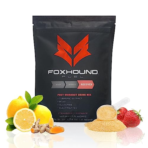 Foxhound Fuel Natural Post Workout Drink | Recover | Strawberry Lemonade | 5G BCAA, 2G L-Glutamine, Turmeric + Black Pepper, Electrolytes | Keto Friendly | 22 Servings