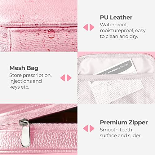 Cute Pill Organizer 3 Times a Day, AMOOS Large Daily Pill Case for Women, Portable Pill Box 7 Day for Purse with Bag & Zipper to Hold Vitamins, Medications, Fish Oils, Supplements (Pink)