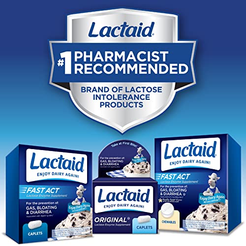 Lactaid Original Strength Lactose Intolerance Relief Caplets with Natural Lactase Enzyme, Dietary Supplement to Help Prevent Gas, Bloating & Diarrhea Due to Lactose Sensitivity, 120 ct