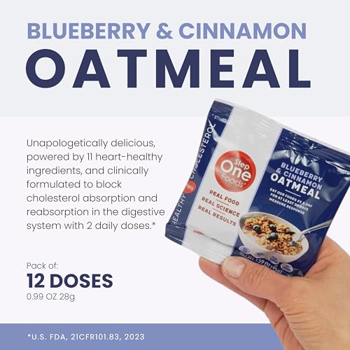 Step One Foods Blueberry Cinnamon Oatmeal, Heart Healthy Snack Plant Sterols, Omega 3's and Dietary Fiber Gluten Free Vegan Oatmeal (12 Pack)