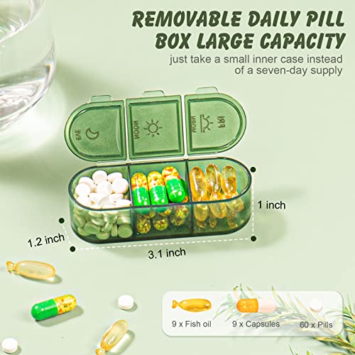 Zonlong Pill Organizer, Weekly Pill Dispensers, 3 Times A Day, 7 Day Pill Box, Large Compartments Travel Pill Container, Moisture-Proof Medicine Dispenser Pill Case for Fish Oil Vitamins (Dark Green)