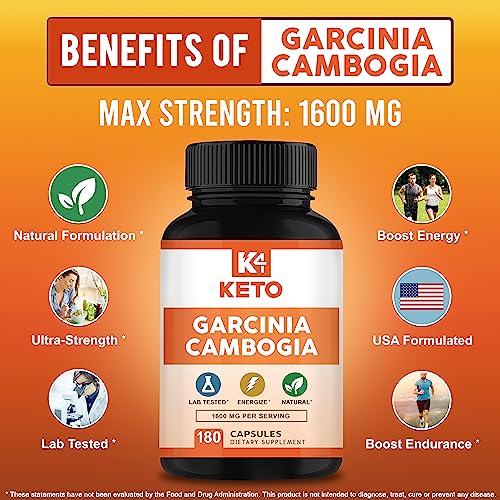 Garcinia Cambogia 1600mg (180 Capsules) - Pure Natural Extract Supplement Pills - Standardized Ultra HCA & Garcinia Cambogia Alternative to Drops, Gummies, Liquid, Tea & Powder
