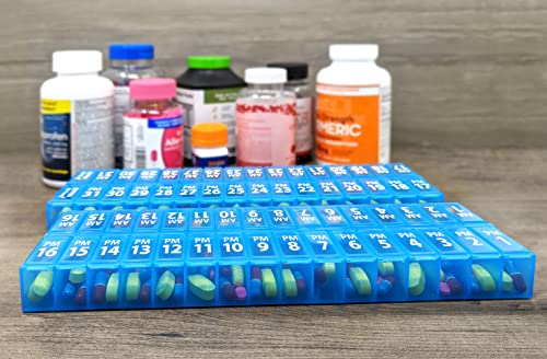 Twice-a-Day Monthly Pill Box Planner Set - AM & PM Medication Organizer for 31 Days! Set Contains 2 Organizers for One Month. (Blue - 31 Day AM/PM -1 Pack)