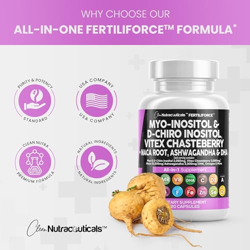 Myo-Inositol & D-Chiro Inositol 2050mg Fertility Supplement 40:1 Ratio - Prenatal Vitamins for Women with Ashwagandha 3000mg Maca Root 12,000mg Vitex Chasteberry Iron DHA Folic Acid DIM Zinc, USA Made