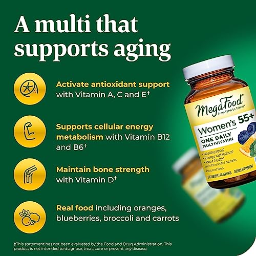 MegaFood Women's 55+ One Daily Multivitamin for Women with Vitamin A, Vitamin C & Vitamin E for optimal aging support - Plus Real Food - Bone & Immune Support Supplement - Vegetarian - 60 Tabs