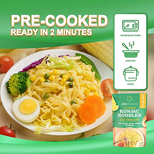 (Pack of 10) DIET COOKER Premium Shirataki Noodles, Konjac Noodle, Keto & Vegan Friendly, Zero Net Carbs, Odor Free, Low Calorie Pasta, Healthy Diet Food 9.52 oz (Oat Fettuccine)
