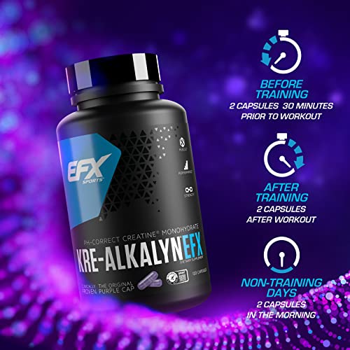 EFX Sports Kre-Alkalyn EFX | pH Correct Creatine Monohydrate Pill Supplement | Strength, Muscle Growth & Performance | 60 Servings, 120 Capsules
