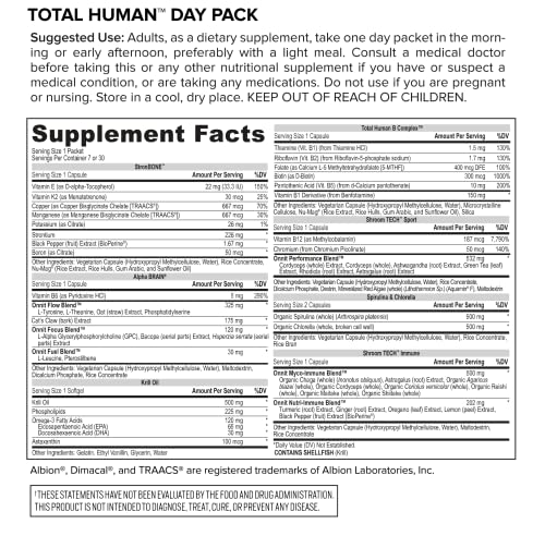 ONNIT Total Human Day and Night Vitamin Packs for Men and Women,Capsule, 30-Day Supply - Adult Multivitamin