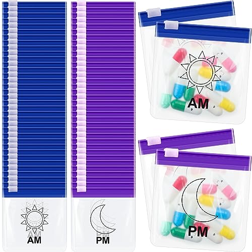 70 Pcs Pill Pouch Bag Zippered Pill Pouch Reusable Translucent Medicine Organizer Travel Plastic Pill Bag with Slide Lock (Moon and Sun)