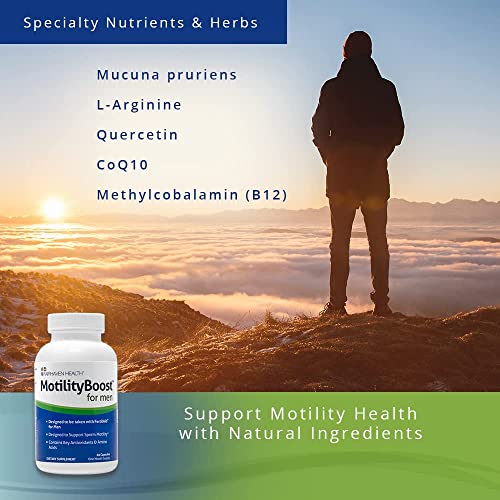 MotilityBoost for Men, Male Fertility Supplement – For Motile Strength - Prenatal For Him, Includes L-Carnitine, Vitamin B12, B6, Mucuna Pruriens, CoQ10 and Quercetin - 60 Capsules, 1 Month Supply