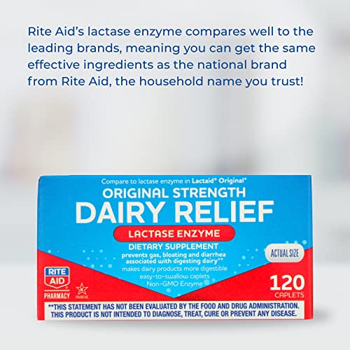 Rite Aid Fast Acting Dairy Relief Lactase Enzyme – 120 Caplets | Lactase Enzyme Supplement | Lactose Intolerance Pills | Dairy Relief Pills | Digestive Enzyme Supplements | Digestive Enzymes