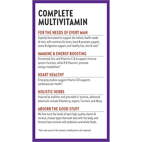 New Chapter Men's Multivitamin for Immune, Stress, Heart + Energy Support with 20 Fermented Nutrients - Every Man's One Daily, Gentle on The Stomach - 72 ct