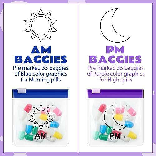 70 Pcs Pill Pouch Bag Zippered Pill Pouch Reusable Translucent Medicine Organizer Travel Plastic Pill Bag with Slide Lock (Moon and Sun)