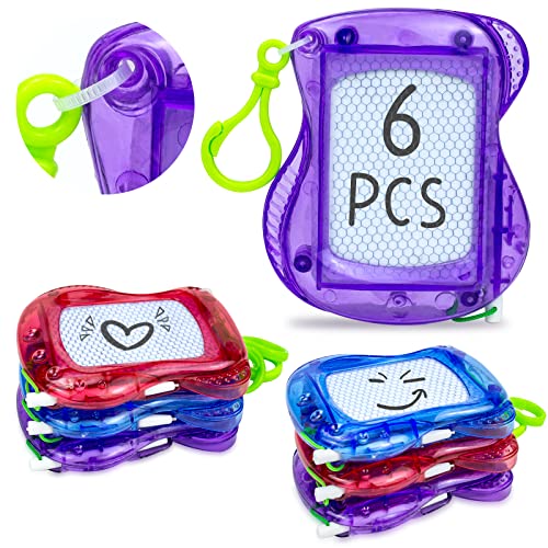 Mini Magnetic Drawing Board for Kids 6 Pack, Backpack Keychain Drawing Boards, Erasable Doodle Board Drawing Mini Sketch Pad Set Party Favors & Art Supplies- Goodie Bag Fillers & Classroom Prizes Gift