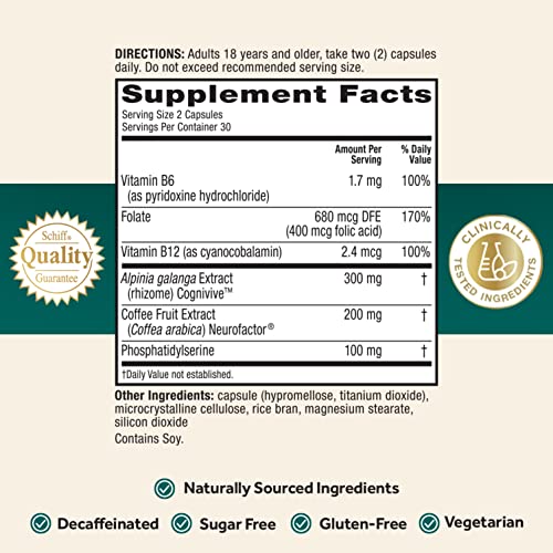 NEURIVA ULTRA Decaffeinated Clinically Tested Nootropic Brain Supplement For Mental Alertness, Memory, Focus & Concentration, Cognivive, Neurofactor, Phosphatidylserine, Vitamins B6 B12, 60ct Capsules