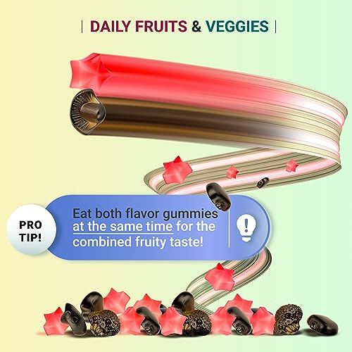 Sugar-Free Fruits and Veggies Gummies - Superfood Fruit and Vegetable Supplement (120 Chews), 16 Superfruits & 8-Blend Veggies, Fruit & Herbs, Fruit and Vegetable Vitamins, Pectin-Based, Gluten-Free