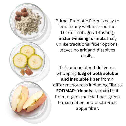 Primal Harvest Prebiotic Fiber Powder Unflavored, 30 Servings 5 in 1 Daily Supplement with Organic Acacia and Fibriss Organic Baobab Powder.