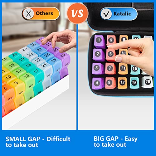 Monthly Pill Organizer, Katalic Pill Organizer 3 Times a Day with Pill Cutter and 31 Daily Compartments, 31 Day Pill Organizer, with Portable Hard Shell Travel Pill Box Organizer