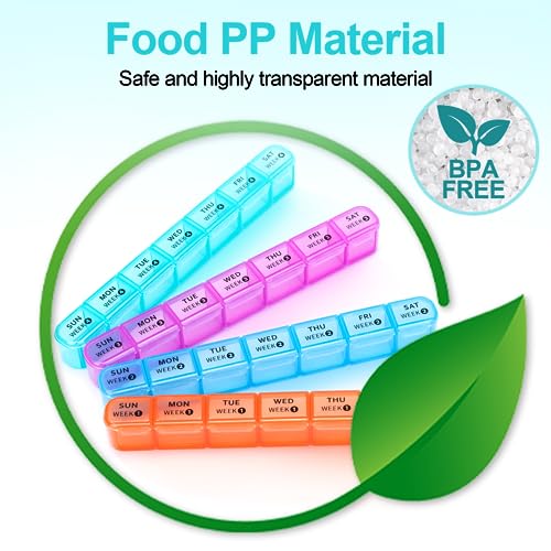 Monthly Pill Organizer 1 Times a Day,Daviky 4 Weekly Pill Organizer,Monthly Pill Box 1 Times a Day Organizer,28 Day Portable Pill Case Organizer,Medicine Organizer for Vitamins and Medication(Rainbow)
