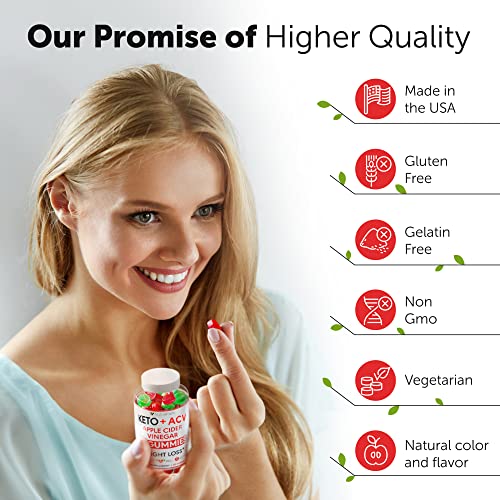 Keto ACV Gummies Advanced Weight Loss - Keto Gummies - ACV Keto Gummies for Weight Loss - Slimming Gummies - Raspberry Keto Pills - Detox & Cleanse Supplement for Women and Men - Made in USA