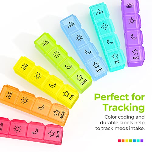 AUVON iMedassist Moisture-Proof Weekly Pill Organizer 4 Times a Day, Large 7 Day Pill Box Portable for Travel with Removable Individual Pill Containers to Hold Vitamins, Supplements and Medication