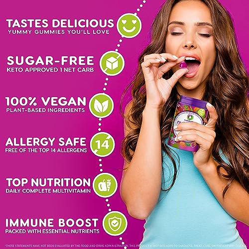 NUTRAMIN Daily Vegan Keto Multivitamin Gummies Vitamin C, D2, and Zinc for Immunity, Plant-Based, Sugar-Free, Nut-Free, Gluten-Free, with Biotin, Vitamin A, B, B6, B12 & More 90 Count, 45 Days