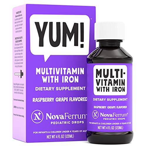 NovaFerrum Yum | Multivitamin with Iron for Infants, Toddlers & Kids | Immune Support | Ages 4 & Under | Gluten Free Certified | Sugar Free | Raspberry Grape | 120 mL