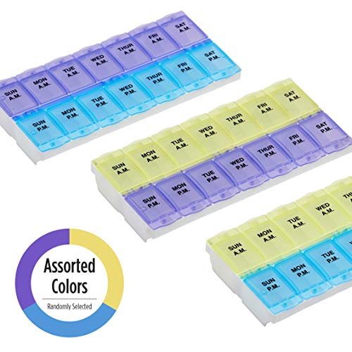 EZY DOSE (14-Day) AM/PM Pill Planner, Medicine Case, Vitamin Organizer Box, 2X-Large Locking Compartments to Secure Prescription Medication and Prevent Accidental Spilling, Color May Vary