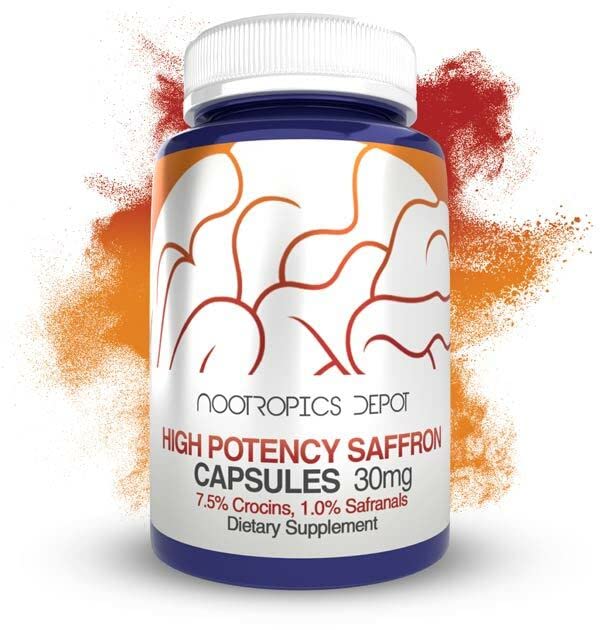 Nootropics Depot High Potency Saffron Extract Capsules | 30mg | Minimum 7.5% Crocins and 1% Safranals | Crocus sativus | 60 ct