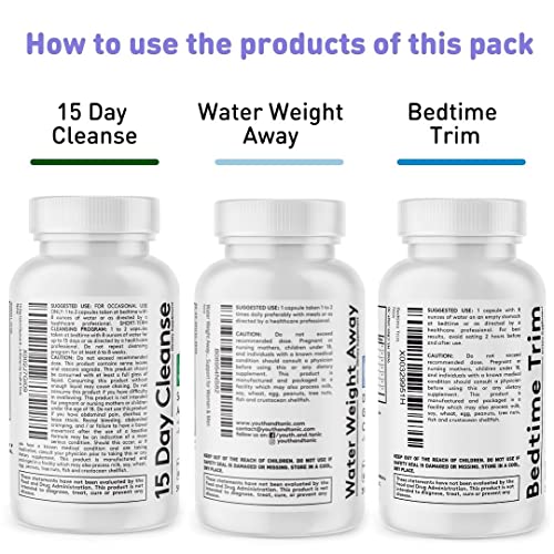 Youth & Tonic Sculpt Lean Cleanse 3 x Diet Pills w/Bedtime Trim & Water Weight Away & 15 Day Cleanser as Support for Protein Metabolism Energy Water Retention Loss & Belly Bloating for Women & Men