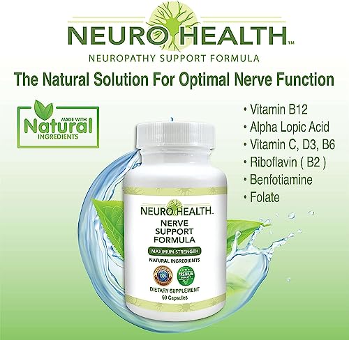 Neuro Health - Nerve Support Formula - Natural Vitamins Including B12 Combined with 600mg of ALA Alpha Lipoic Acid - Neuropathy Support Supplement - One 60 Count Bottle (1 Pack)