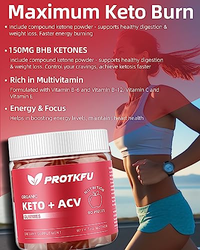 ProTKFU Keto Acv Gummies Advanced Weight Management Loss Gummies | 90 Counts | Apple Cider Vinegar Supplement | Sugar Free, Non-GMO, Gluten Free Gummies for Adults