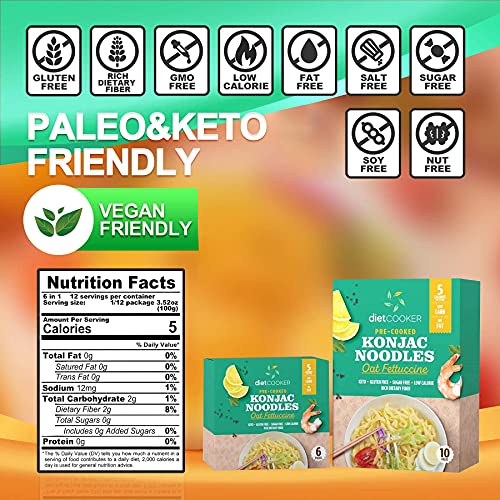 (Pack of 10) DIET COOKER Premium Shirataki Noodles, Konjac Noodle, Keto & Vegan Friendly, Zero Net Carbs, Odor Free, Low Calorie Pasta, Healthy Diet Food 9.52 oz (Oat Fettuccine)
