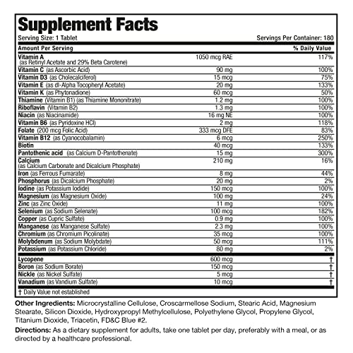 Bronson ONE Daily Men’s Complete Multivitamin Multimineral Once-Daily Multi for Active Men, 180 Tablets