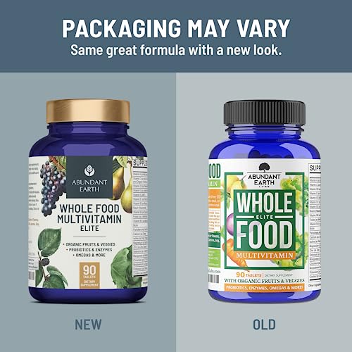 Abundant Earth Labs Whole Food Multivitamin for Women, Daily Multi Vitamins Supplements for Men/Mens Multivitamins + B Complex, Probiotic Multi Enzyme, Omegas for Organic Energy, Mood, Digestion 90ct