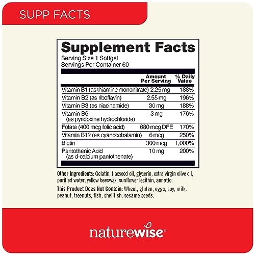 NatureWise Vitamin B-Complex for Max Vitality & Sustained Energy Support | Supports Sustained Energy Levels + Aids Mental Clarity & Focus + Promotes A Healthy Nervous System 60 Softgels