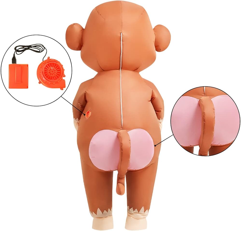 JUROSAICA Inflatable Monkey Costume Adult Funny Blow Up Costumes Monkey Onesie Monkey Suit Cosplay Halloween Costume For Men/Women