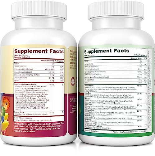 Sugar-Free Fruits and Veggies Gummies - Superfood Fruit and Vegetable Supplement (120 Chews), 16 Superfruits & 8-Blend Veggies, Fruit & Herbs, Fruit and Vegetable Vitamins, Pectin-Based, Gluten-Free