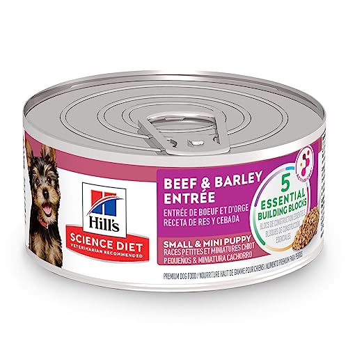 Hill's Science Diet Puppy Small and Mini Wet Dog Food, Beef & Barley Entrée, 5.8 oz. Cans, 24-Pack