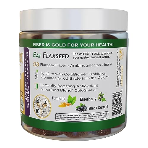 ColoFlax Flaxseed Chewable Gummy Supplement - Flaxseed Extract Chews High in Dietary Fiber, Lignans, Omega-3, Probiotics, Prebiotic, Gluten Free - Flax Seed Relief for Stomach Pain, Constipation