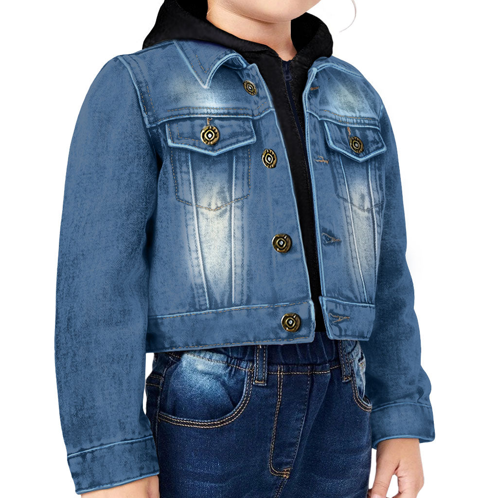 Cute Little Girl Toddler Hooded Denim Jacket - Kawaii Jean Jacket - Printed Denim Jacket for Kids