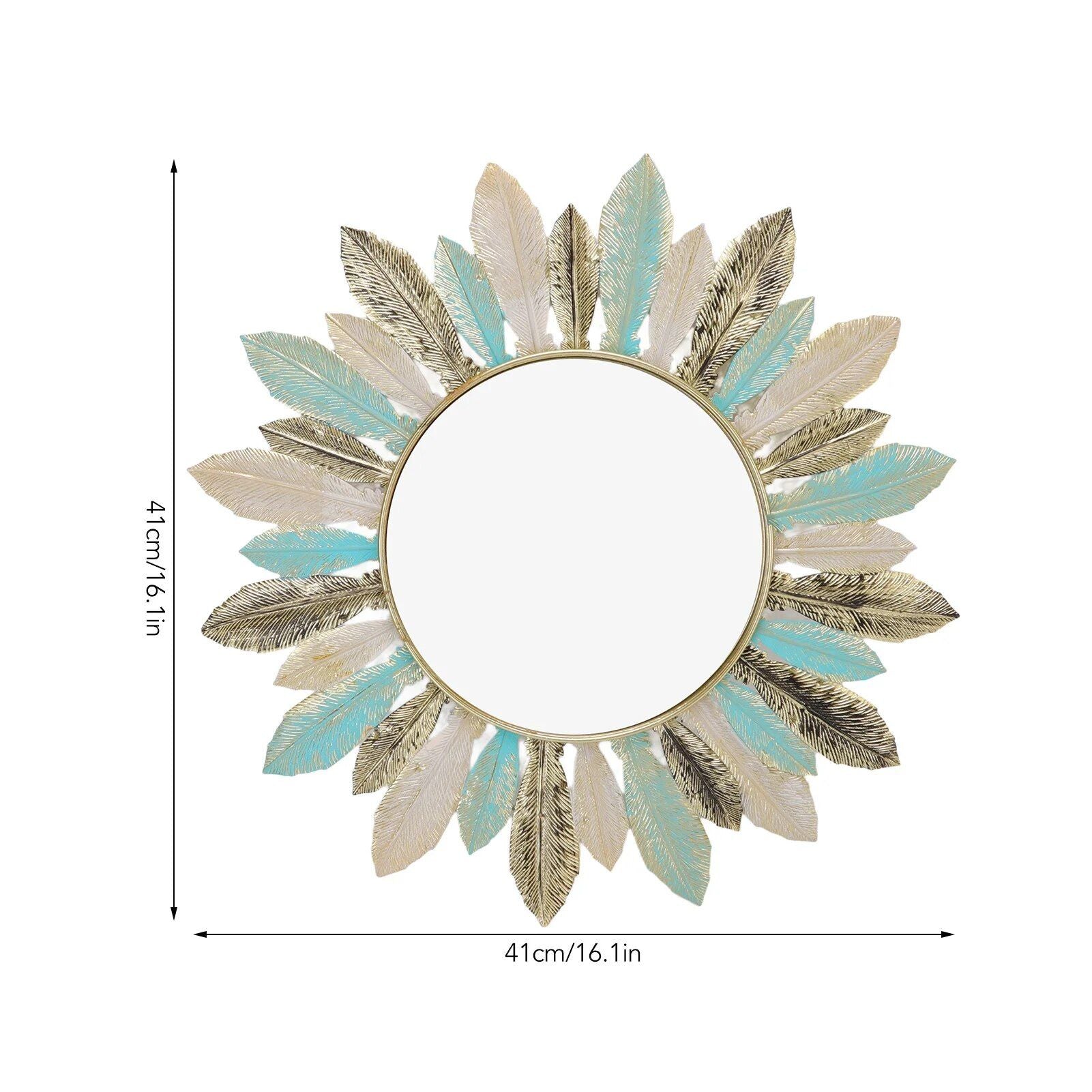 Elegant Iron Feather Wall Decor & Makeup Mirror - Stylish and Durable for Home and Commercial Spaces